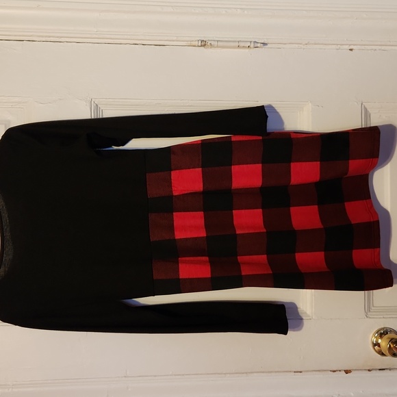 Women's Fall, Winter, Little Black Plaid Red and Black, Longsleeve Mini Dress - Picture 4 of 5